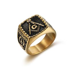 Punk 316L Stainless Steel God Color Masonic mason Retro Rock Hip Hop Finger Ring for Men Fashion Jewelry2152265