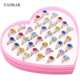 36Pcs Mixed Cute Shining Crystal Rhinestone Silver Ring For Woman Girls Kids Children Wedding Adjustable Rings Party Gift Band3521087