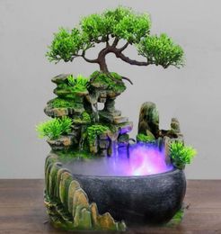 Decorative Flowers Wreaths 1Pcs Rockery Water Fountain Desktop Chinese Fengshui Lamp Waterfall Indoor Decor2981018