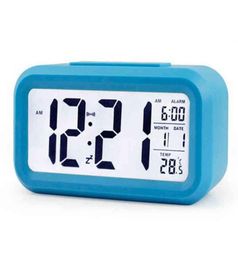 Digital LED Desktop Alarm Clock Smart Sensor Backlight Nightlight Temperature Snooze Data Calendar Silent Electronic Desk Bedside 4654223