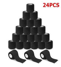 24pcs Black Disposable Cohesive Tattoo Grip Tape Wrap Elastic Bandage Rolls for Tattoo Machine Grip Tube Accessories234H4001540