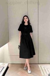 Basic & Casual Dresses designer high-end round necked diamond inlaid dress for women's spring and summer new collection waist slimming large pleated long skirt 6C92