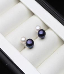 Real 925 Sterling Silver Earrings With Pearl,Fashion Cute Small White Black Freter Natural Pearl Earring Girl Gift 2203099798142