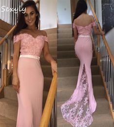 Party Dresses Custom Pink Slim Evening Dress With Appliques Green Mermaid Off Shoulders Prom 2024 Beautiful Night Birthday Robes