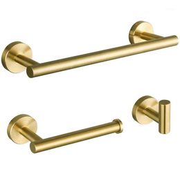 3Pieces Bathroom Hardware Accessories Sets Brushed Gold SUS304 Stainless Steel Wall Mounted Towel Bar Robe Holder Hook Toilet P11745800