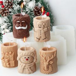 Candles Bearded Santa Claus Deer Stump Silicone Candle Mould Gingerbread Snowman Cylinder Plaster Candlestick Making Gift Christmas Decor
