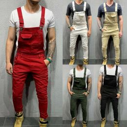 Oversize Fashion Men's Ripped Jeans Jumpsuits Shorts Summer Hi Street Distressed Denim Bib Overalls For Man Suspender Pants1 3229