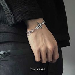 Chain Retro Flame Cross Bracelet For Men Woman Hip Hop Titanium Steel Splice Chain Charm Unisex Jewelry Cool Kpop Luxury Accessories Y240420