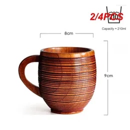 Tumblers 2/4PCS Retro Line Cups 100g With Handle Durable Food Grade Anti Scalding Cup Coffee Mug Wooden Easy Cleaning Kitchen Gadgets