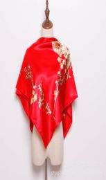 Scarves Designer Brand Spring Women Chinese Style Floral Print Red Blue Beige White Grey Pink Professional Silk Scarf 9090cm9186848