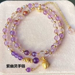 Designer bracelet brand new explosions ladies gold wrapped natural purple ghost titanium moonlight stone agate colored fluorite double-layer multi-layer amethyst