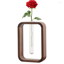 Vases Plant Propagation Station Hydroponic Vase With Wood Frame Transprent Glass Holder Flower Stand Lover
