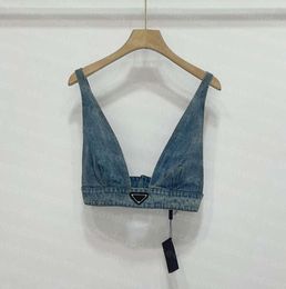 Shiny Rhinestone T Shirts Women Denim Sling Vest Sexy Cropped Top Party Tank Tops V Neck T-Shirt Bra Designer Fashion Clothing 333222