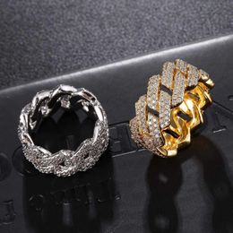 Band Rings Fashionable Hip Hop Mens Cuban Chain Plating Bliced Out Cubic Zircon Cuban Ring Free Delivery Chain LightHigh Luxury Product J240429