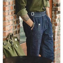 Men's Jeans High Street Men Gurkha Cargo Pants Adjustable Waist Buckle Naples Trousers American Vintage Casual Loose Denim