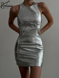 Oymimi Sexy Sliver Bodycon Dress Lady Fashion Slim ONeck Sleeveless Mini Elegant Classic Party Dresses For Women 2023 240426