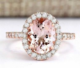 Cluster Rings Trendy Large Oval Champagne Morganite Zircon Ring Women Wedding Party Jewellery Sz 6107227183