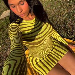 Casual Dresses Autumn Winter 2024 Ribbed Knit Striped Short Mini Dress Outfits For Women Bodycon Long Sleeve Y2K Streetwear Vestido