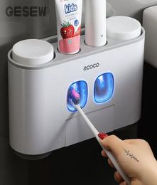 GESEW Magnetic Toothbrush Holder Bathroom Automatic Toothpaste Dispenser Wall Paste Toothpaste squeezer Bathroom Accessories Set Y5904204