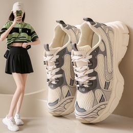 Summer New Korean Breathable Dad Shoes Female Student Casual Shoes Female Thick Sole Elevated Running Shoes