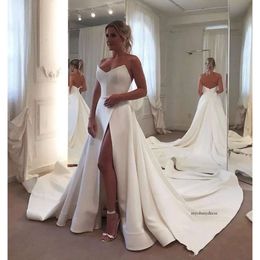 Новое прибытие Элегантные сексуальные дешевые атласные платья, возлюбленные, высокие боковые сплит, свадебное платье, свадебные платья vestido de novia 0430