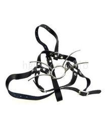 Leather Adjustable Belt Steel Spider Mouth Gag Head Harness Mask open strap game G946146453