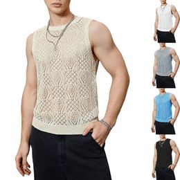 Men's Tank Tops Streetwear Male Vest Thin Hollow Out Mesh Knitted Tanks Mens Sexy Summer Sleeveless Top