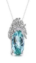 Micro Inlay Feather Dove Egg Aquamarine Pendant Luxurious Domineering Colourful Jewellery Diamond Sky Blue Topaz Necklace8656741