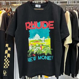 Mens Tshirts Rhude Tshirt Castle Coconut Tree Windowsill Scenic Casual Loose Breathable Short Sleeve T Shirt Men Women Couples Top Tee Ds 982