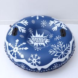 Tubes 47 Inches Blue Inflatable Snow Tube PVC Snowflake Printing Snow Sled Heavy Duty Circle for Skiing Skating and Snow Games