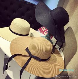 Women Large Floppy Foldable Straw Hat Boho Wide Brim Beach Sun Cap 3 Colors with Bow Summer Holiday 2427259