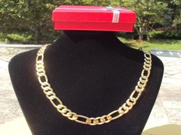 18k Solid Gold Plated AUTHENTIC FINISH 18k stamped 10mm fine Figaro Chain necklace Men039s Made In 600mm1920978