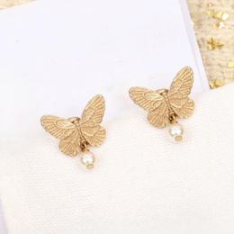 Stud Earrings 2024 Brand Vintage For Women Luxury Jewellery Pearl Butterfly Designer Eardrop Fashion Lady Party