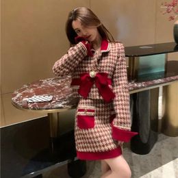 Work Dresses Sweet Girl Suit Women's Autumn/Winter Red Long-sleeved Plaid Coat High Waist Mini Skirt Two-piece Set Fashion Female Clothes