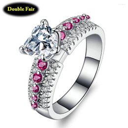 Cluster Rings Unique Love Heart Cubic Zirconia Trendy Engagement White Gold Colour Fashion Jewellery For Women DWDD016
