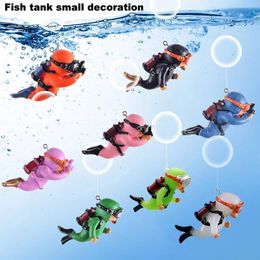 Cute Luminous Mini Diver Simulated Floating Frogman Miniature Kawaii Figures Aquarium Ornaments Figurines Fish Tank Decoration 240429