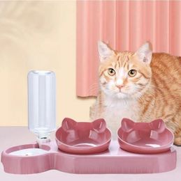Pet Dog Cat Food Bowl Automatic Feeder 2 in 1 Eating Drinking Water Container Anti Slip Double Feeding Bowl for Cats Puppy 240429