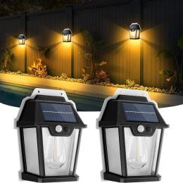 Outdoor Solar Light with Motion Sensor, Vintage Retro Wall Lamp with Warm LED Bulb, IP65 Waterproof Solar Lamp