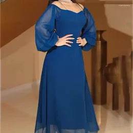 Casual Dresses Women Dress Sexy Long Party Off Shoulder Blue Summer Sleeve Elegant Splice High Waist Slim Prom A Line Vestidos