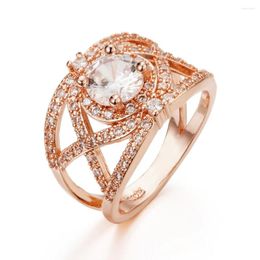 With Side Stones Fashion Jewellery Female Rose Gold Finger Ring Cute Romantic Wedding Promise Engagement Rings Gifts