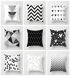 Black White Geometric Decorative Pillow Cases Polyester Throw Cushion Cover Case Striped Pillowcase CushionDecorative1202839