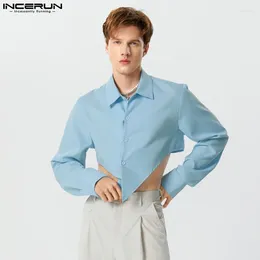 Men's Casual Shirts INCERUN Tops 2024 American Style Sexy Mens Cropped Cross Design Fashionable Nightclubs Solid Long Sleeve Blouse S-5XL