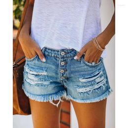 Women's Jeans Summer Hole Tassel Straight Denim Shorts Sexy Fashion Low Waist Ripped Button Short Boyfriend For Women