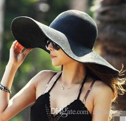 Fashion Sun Hat Women039s floppy hats Foldable Wide Large Brim Floppy bucket hat Summer Beach Sun Straw Hat Cap9729375