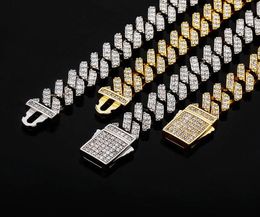 8MM Iced Out Cuban Link Chain Necklace Gold Silver Plated Square Stone Mens Gold Chain Miami Cuba chain1897482