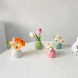 Vases Northern Europe Colourful Ceramic Vase Mini Dry Flower Bottle Flowered Pot Office Desktop Ornament Living Room Decor Gifts