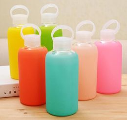 Fashion Colorful 500ml Glass Water Bottle Glass Beautiful Gift Women Water Bottles With Protective Silicon Case New Arrival7100622