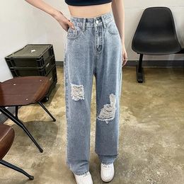 Women's Jeans Arrival High-Waisted Straight-Leg For Women Loose Wide-Legged Holes Pants Spring/Summer