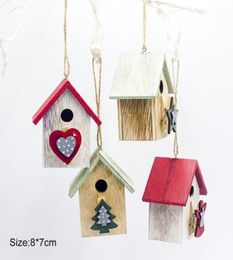 Christmas Colorful Painting Small Wood House Christmas Tree Hanging Decoration Festive Party Supplies Tree Decorations1875210