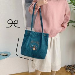 Bag Cute Corduroy Women Shoulder Shopping Cartoon Canvas Large Female Handbag 2024 Cotton Cloth Schoolbag Eco Shopper With Print